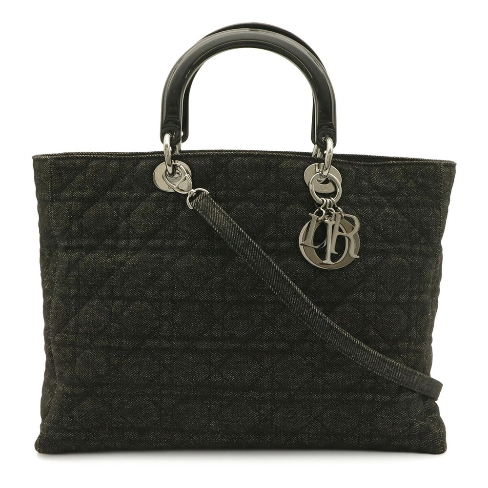 Christian Dior Lady Cannage Tote Bag Shoulder Denim Black